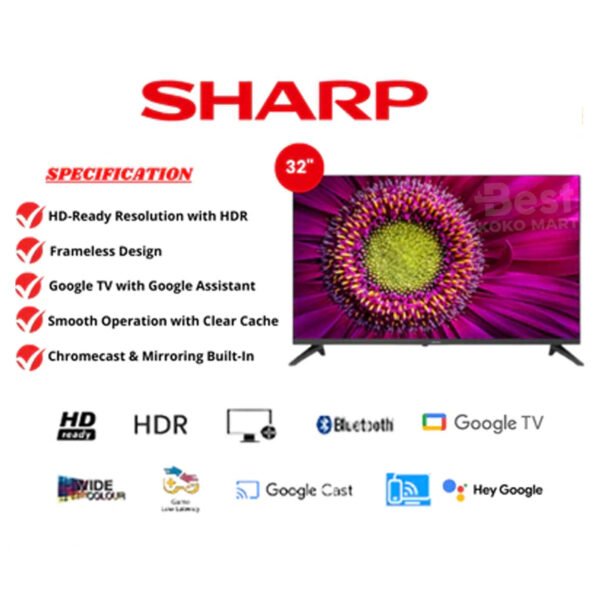 tv led sharp 32" / 32 inch / sharp 32 gh 3000 android garansi resmi original