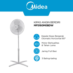 midea kipas angin berdiri 14 inch mfs160m0bdw – motor tahan lama, 3 pengaturan angin & tinggi adjustable