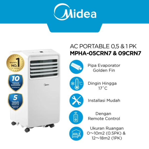 midea ac portable mpha 09crn7 multiple function ac 1 pk dehumidifying sleep mode timer 24 jam