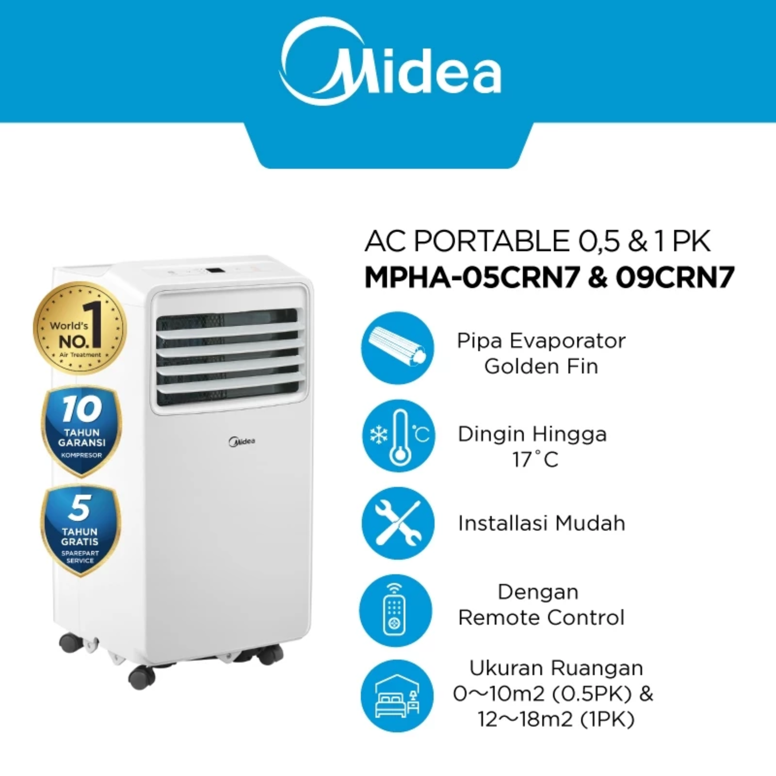 midea ac portable mpha 09crn7 multiple function ac 1 pk dehumidifying sleep mode timer 24 jam