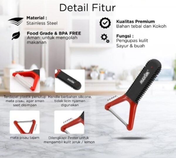 maxim tools flex grip y peeler 2in1 alat pengupas sayur / buah / bahan makanan stainless steel
