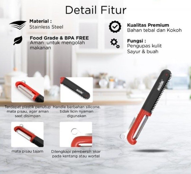 maxim tools flex grip swivel peeler 2in1 alat pengupas sayur buah stainless steel ergonomis