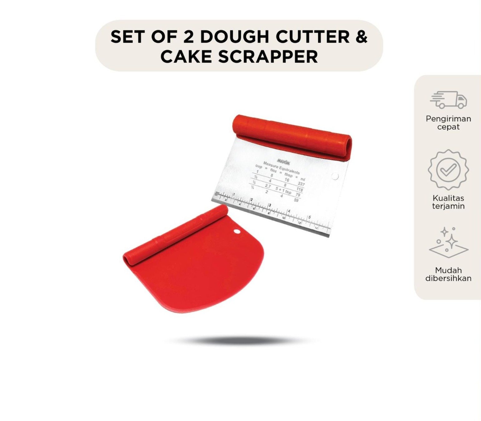 maxim tools dough cutter & cake scraper set 2pcs pemotong adonan dan pengikis kue