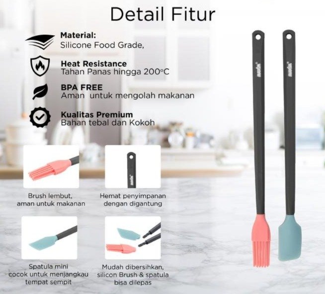 maxim tools mini spatula & brush set kuas dan spatula kue silikon