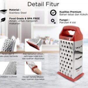 maxim tools 4 sided box grater red parutan keju sayur buah stainless steel