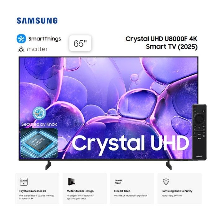 samsung 65" crystal uhd 4k u8000f smart tv | crystal processor 4k | smartthings | ua65u8000fkxxd garansi resmi original