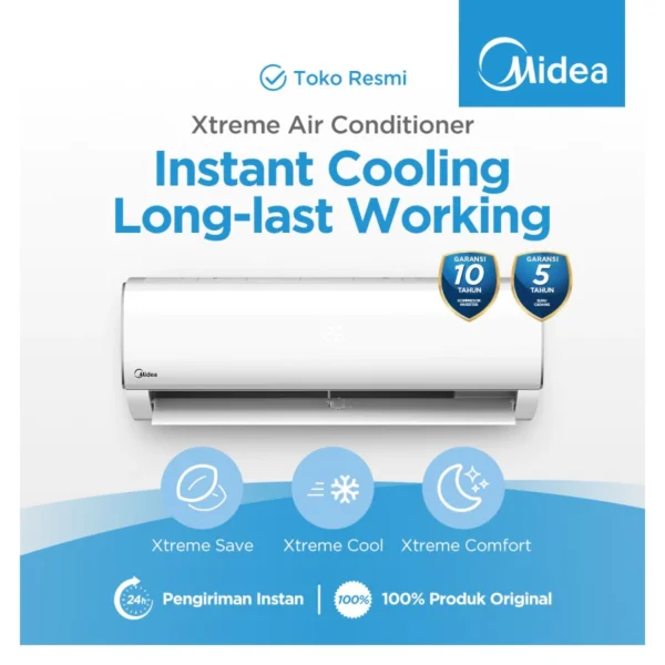 midea ac standard 2 pk msafe 18crn2x (indoor + outdoor)