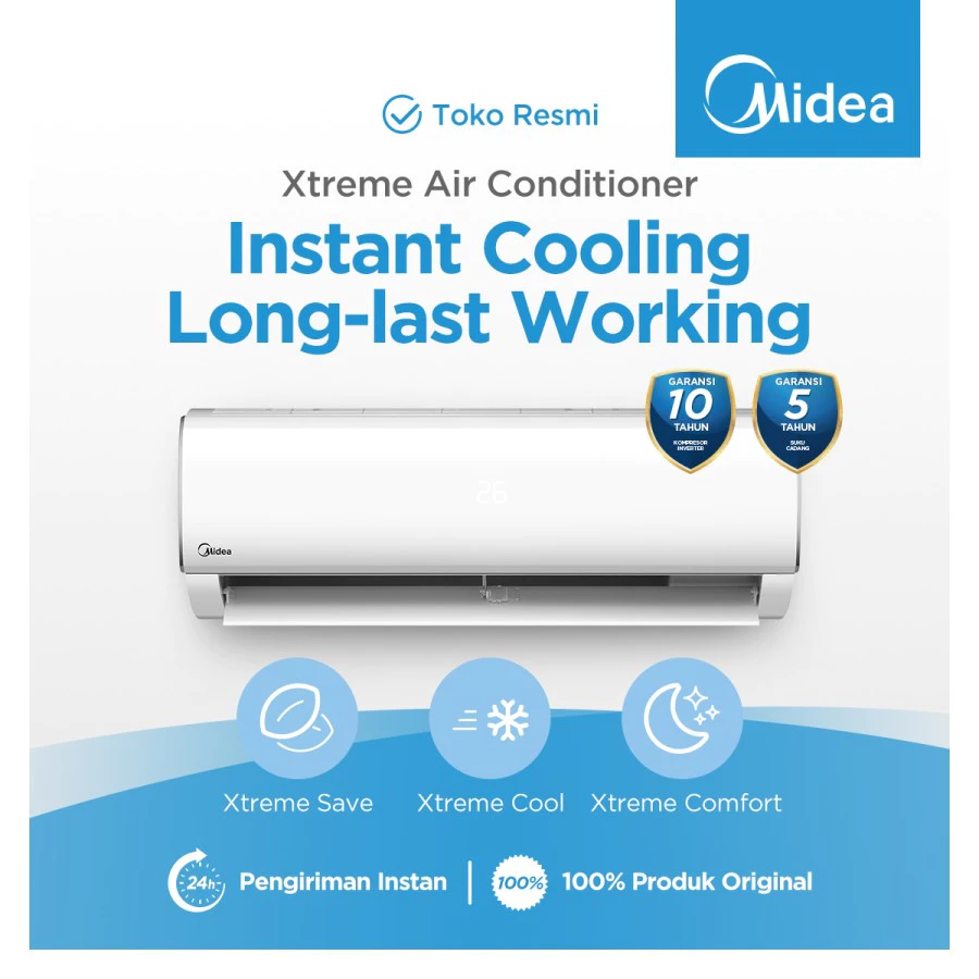 midea ac standard 2 pk msafe 18crn2x (indoor + outdoor)