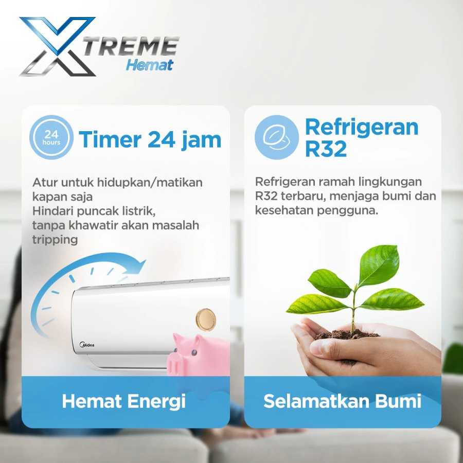 midea ac standard 2 pk msafe 18crn2x (indoor + outdoor)