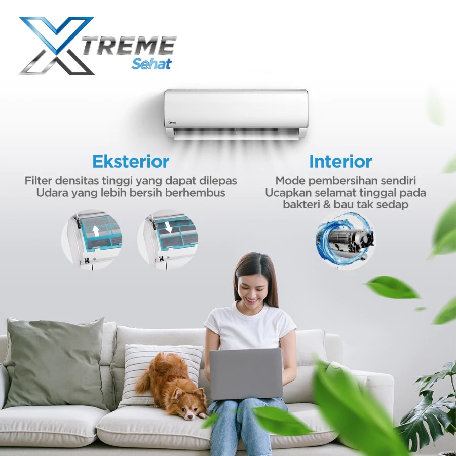 midea ac standard 2 pk msafe 18crn2x (indoor + outdoor)